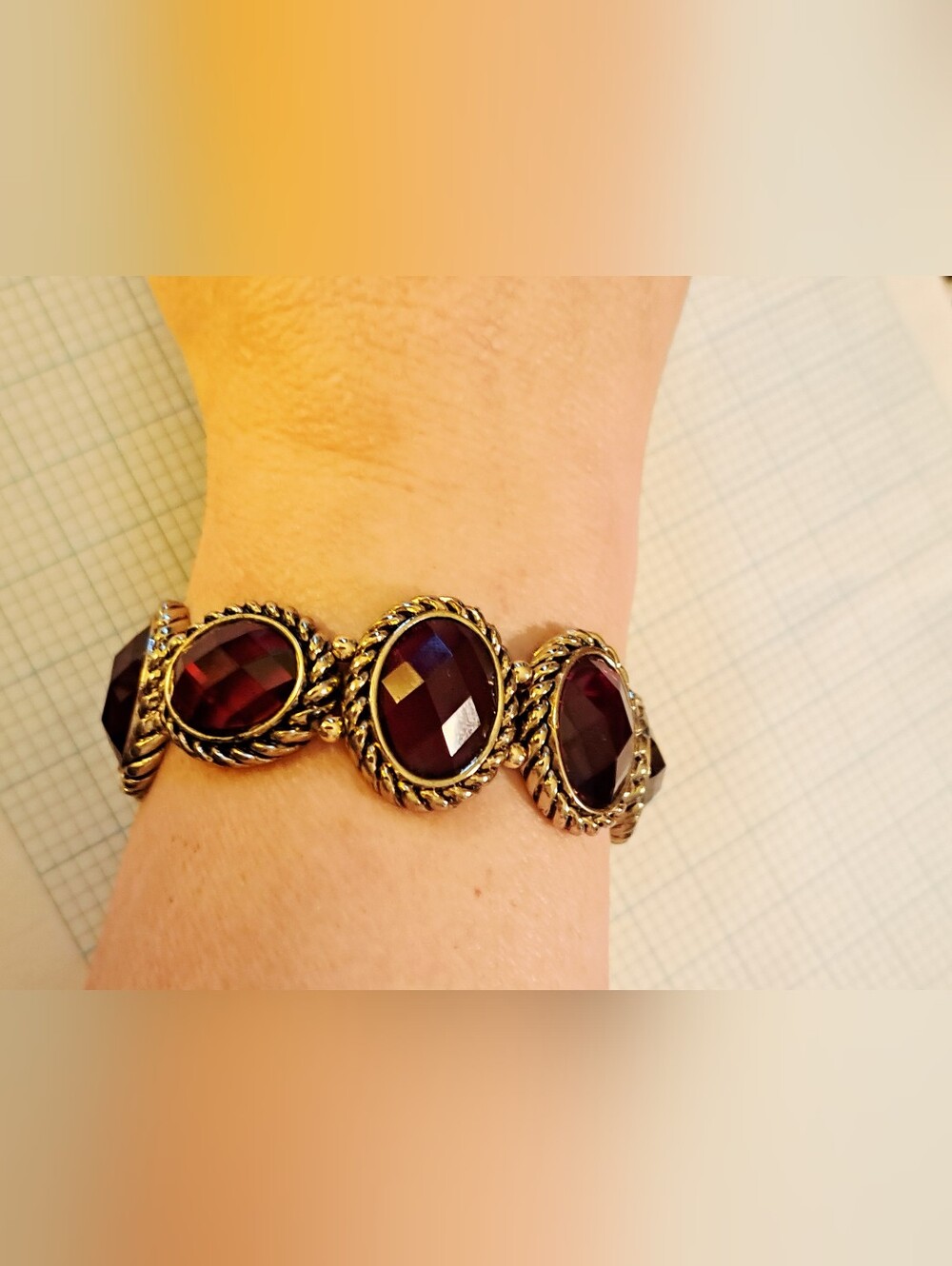 Dana Buchman Gold-Tone Bracelet with Faux Garnet Red Faceted Ovals